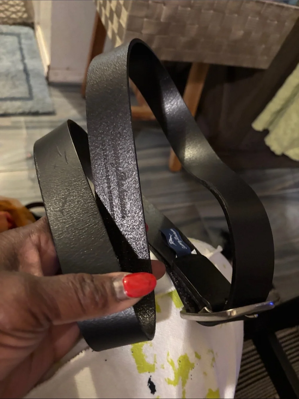 Tommy Bahama Black Leather Belt with Silver-Tone Square Buckle